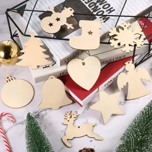 Christmas Tree Wooden Pendants DIY Hanging Ornaments Elk Star Snowflake Xmas Party Decor Wooden Tags Crafts