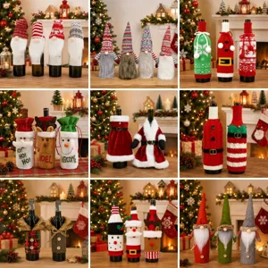 Weihnachtsweinflaschenabdeckung Mütze Schal Plüschbart Flaschendekoration Weihnachtsmann Schneemann Elch Festival Heimdekoration