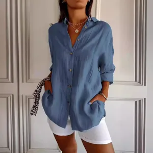 Γυναικείο Μονόχρωμο Blouse Μακρυμάνικο Casual Λαπέλ Μονοπέτο Χαλαρό Πουκάμισο Top για Καθημερινή Μετακίνηση