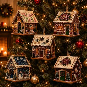 DIY Christmas Wooden Cabin Diamond Painting Kit Pearl Rhinestone Gingerbread House Ornament Holiday Gift Home Decor