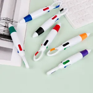 Retractable Carabiner Four Color Ballpoint Pen Office School Writing Multicolored Plastic Ballpoint Pen Gift
