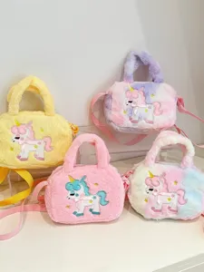Cute Unicorn Cartoon Plush Crossbody Bag For Girls Soft Velvet Shoulder Messenger Handbag Kids Birthday Gift