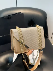 Damen Mode Glitzer PU Leder Umhängetasche Luxus Kette Umhängetasche Minimalistisch Pendeln Kleine Quadratische Tasche