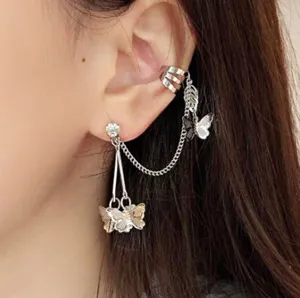 Squisiti Orecchini a Bottone con Nappa di Farfalla in Lega con Auricolare Catena Lunga Pendenti per Donna Gioielli di Moda