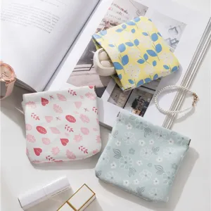 Trousse de Maquillage Mini Cuir PU Portable Motif Floral Imprimé Rouge à Lèvres Écouteurs Sac de Rangement Ressort Femmes