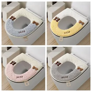 Copriwater Universale Con Cerniera in Peluche Spesso Caldo Invernale Lavabile Tappetino Morbido Con Maniglia Motivo Cartone Animato Accessori Bagno