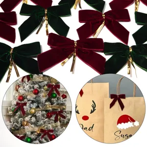 Beflockte Weihnachts Bandschleife Mit Goldener Bindedraht Für Feiertags Party Geschenkverpackung Mall Hotel Dekorative Doppelschleife
