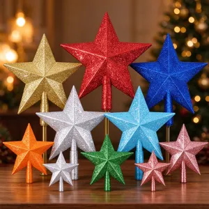 Plastic Glitter Five Point Star Christmas Tree Topper Ornament For Holiday Festival Party Home Decoration Shiny