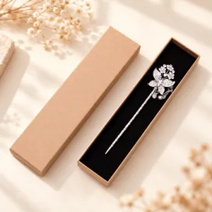 Boîte Cadeau Bijoux Rectangulaire Papier Kraft Carton Étui Pour Collier Bracelet Épingle À Cheveux Avec Rembourrage Éponge Style Rétro