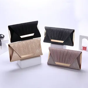 Women Sequin Pleated Evening Bag Luxury Metallic Clasp Handbag Elegant Party Clutch Chain Shoulder Crossbody Bag