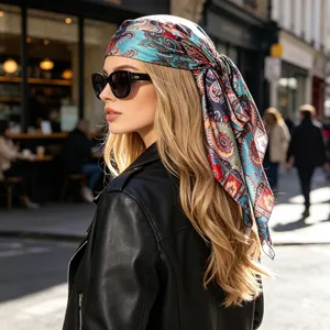 Paisley Print Square Scarf Satin Faux Satin Headscarf Bohemian Retro Shawl Wrap For Women