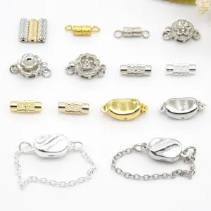 Copper DIY Jewelry Findings Rose Flower Clasp Golden Ingot Connector Necklace Pearl Chain Ending Stick Clasp