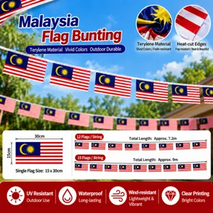 Malaysia Wimpelkette Nationalfeiertag Dekoration 15 Staaten Hängende Flaggen Polyester Lichtbeständiges Banner Für Büro Party