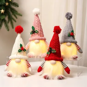 Gnome de Noël LED en Peluche Poupée Sans Visage Lumineuse Ornement Tomte Suédois Avec Bonnet en Tricot Pour Décoration de Maison Cadeau
