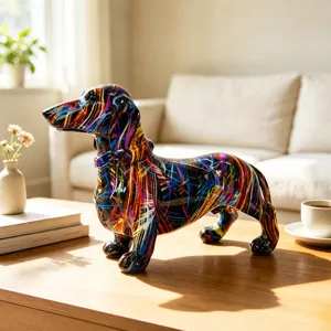 Colorful Dachshund Ornament Resin Dog Figurine Modern Art Graffiti Home Wine Cabinet Office Desktop Decoration Craft Gift