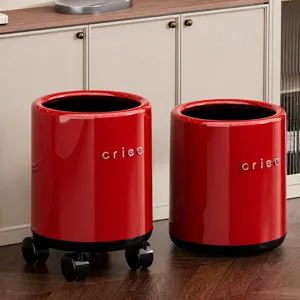 Large Capacity Double Layer Trash Can With Swivel Wheels Glossy Retro Style Garbage Bin For Living Room Bedroom Bathroom Modern Decor
