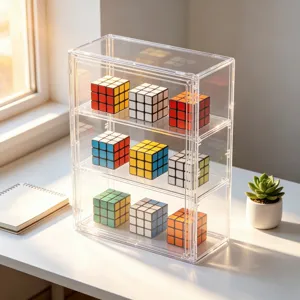 Vitrina de Acrílico Transparente para Cubo Mágico Caja de Almacenamiento de Pared o Escritorio Organizador Antipolvo para Cubos y Figuras