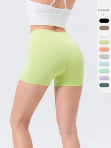 Women High Waist Yoga Shorts Naked Feeling Butt Lifting Workout Biker Shorts With Side Pockets For Running Fitness Gym