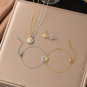 Sun And Moon Necklace And Stacking Ring Copper Rhinestone Magnetic Retro Adjustable Jewelry For Women