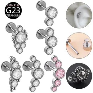 G23 Titan Labret Stecker Lippenringe Zirkonia Innengewinde Flache Rückseite Piercing Schmuck Für Damen Herren Einfach