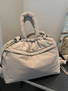 Fashion Large Capacity Quilted Nylon Puffy Backpack For Women Drawstring Waterproof School Tote Shoulder Bag Lightweight Travel Bag