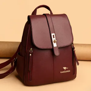 Dames Koreaanse Stijl PU Leer Rugzak Grote Capaciteit Lychee Patroon Gouden Kangaroo Logo Mode Woon Werkverkeer Schooltas