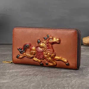 Retro Top Layer Cowhide Long Wallet For Women Business Casual Large Capacity Multi-Card Slot Zipper Clutch Bag