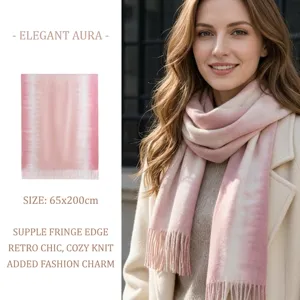 Women Winter Warm Faux Cashmere Scarf Elegant Tassel Gradient Long Shawl Soft Fashion Casual Daily Neck Scarf