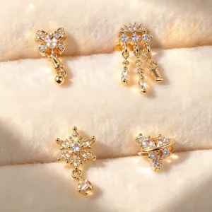 Funkelnde Zirkon Helix Ohrstecker Kupfer Schneeflocke Herz Quaste Piercing Schmuck Mit Edelstahl Ohrstecker