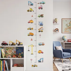 Cartoon Bouwvoertuig Hoogte Groeigrafiek Muursticker Voor Kinderkamer Slaapkamer PVC Zelfklevende Hoogte Liniaal Sticker