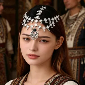 Indischer Ethno-Stil Vintage Legierung Strass Head Chain Für Damen Retro Bohemian Hohl Blume Stirn Kette Schmuck Geschenk