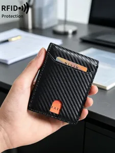 Portafoglio da Uomo Minimalista con Blocco RFID Sottile Porta Carte in Microfibra Texture in Fibra di Carbonio