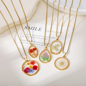 Collar Colgante de Flor Eterna de Acero Inoxidable Mujer Moda Resina Flor Seca Colgante Joyería Regalo