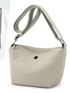 Women Fashion Nylon Crossbody Bag Lightweight Multi-Pocket Dumpling Bag Casual Adjustable Shoulder Bag Simple Half-Moon Bag