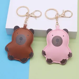 Schattige Leren Capibara Beer Sleutelhanger Knuffel Pluche Tas Bedeltje Hanger Voor Vrouwen Meisjes Rugzak Accessoire Cadeau