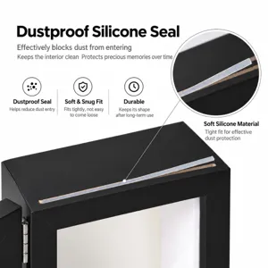 Close-up of the soft silicone dust seal fitted along the top edge of a black hinged metal frame