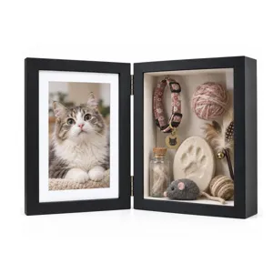 Pet Memorial Shadow Box Photo Frame Hinged MDF 3D Display Case Memorial Gift For Dog Cat Pictures Collars Keepsakes Desk Decor