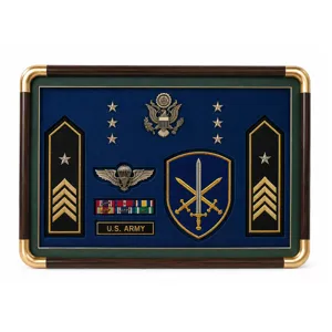 Military Shadow Box Frame For Medals Badges Memorabilia Display Case Walnut Wood Grain Finish With Glass Front Home Office Decor