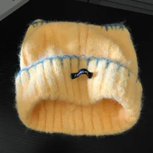 Damen Süße Katzenohren Strickmütze Winter Warm Weich Wachsartig Ohrenschutz Kaltmütze Süße Bestickte Strickmütze Geschenk