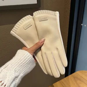 Damen Winter Warm PU Leder Handschuhe Mit Touchscreen Funktion Koreanischer Stil Einfach Winddicht Strick Patchwork Handschuhe Für Outdoor Radfahren