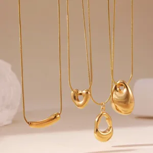Minimalist 18K Gold Plated Stainless Steel Hollow Heart Pendant Necklace For Women Snake Bone Chain Organic Waterdrop Jewelry Gift