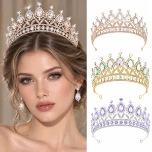 Couronne de Mariée Style Européen Luxe Alliage d'Or Strass Diadème de Reine pour Femme Fête d'Anniversaire Accessoires de Cheveux