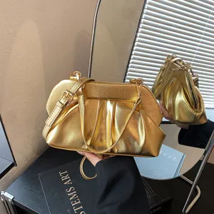 Sac Nuage Plissé pour Femme en Cuir PU Pochette à Bandoulière Couleur Unie Sac Coquille Mode pour Voyage Quotidien Dames
