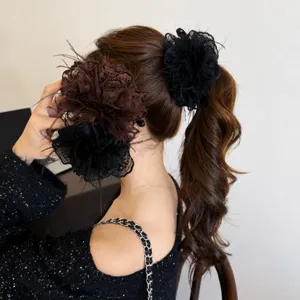 Franse Vintage Kant Bloem Veer Bananenclip Voor Vrouwen Elegant Hoge Paardenstaart Haaraccessoire Acryl Grote Verticale Haarklem