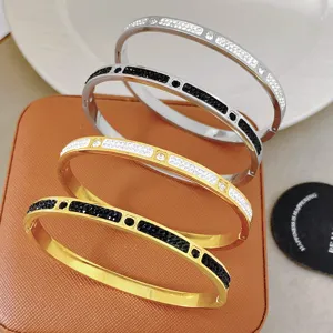 Luxury Titanium Steel Rhinestone Bangle Bracelet For Women Gold Silver Plated Geometric Micro Inlaid Bangle Fashion Jewelry Gift