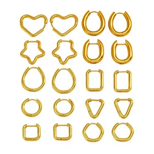 Orecchini a Cerchio Geometrici Minimalisti in Acciaio Inossidabile di Tendenza Triangolo Cuore Pentagramma Quadrato