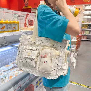 Sac Tote Transparent Anime Japonais à Pois Dentelle Kawaii Itabag pour Étudiants Femmes Sac à Épaule Sac de Shopping