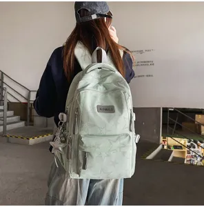 Vue de dos d’un sac à dos vert menthe, à étoiles claires, avec un pendentif étoile en métal