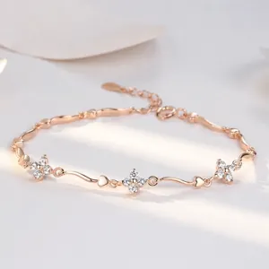 Minimalistisch Vierbladig Klaverblad Armband Voor Vrouwen Roségoud Verguld Strass Hart schakelketting Mode Sieraden Cadeau