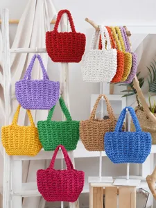Borsa a Mano Uncinata Tessuta a Mano Estiva Design di Nicchia Mini Tote Donna Casual Cesta di Verdure Tessuta Borsa Telefono